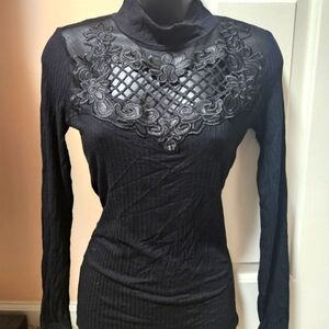 Elegant Black Lace Detail Women's Top